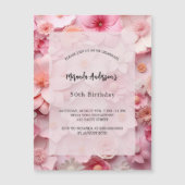 Verjaardag blush roze bloemen luxe magnetische uitnodiging (Voorkant)