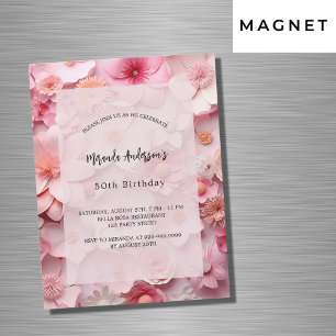 Verjaardag blush roze bloemen luxe magnetische uitnodiging