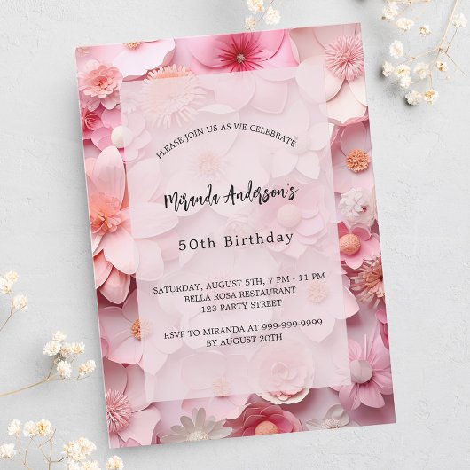 Verjaardag blush roze bloemen uitnodiging briefkaart