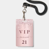 Verjaardag blush roze druppels naam vip pass badge (Voorzijde met lanyard)