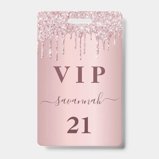 Verjaardag blush roze druppels naam vip pass badge (Voorzijde)