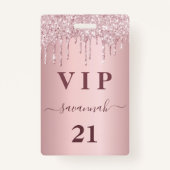 Verjaardag blush roze druppels naam vip pass badge (Voorkant)