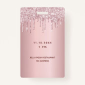 Verjaardag blush roze druppels naam vip pass badge (Achterkant)