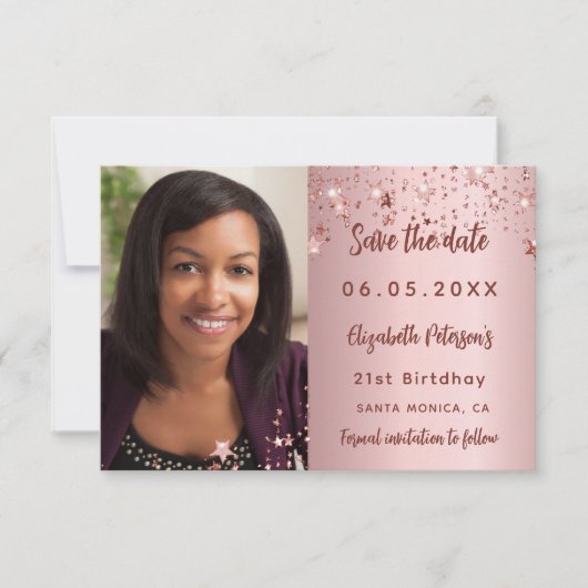 Verjaardag blush roze foto save the date (Voorkant)