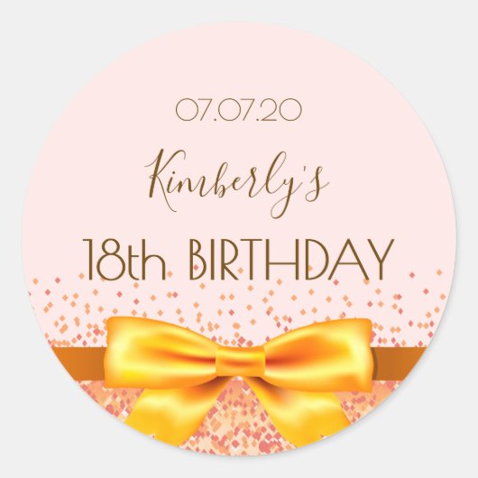 Verjaardag blush roze gouden boog ronde sticker (Voorkant)