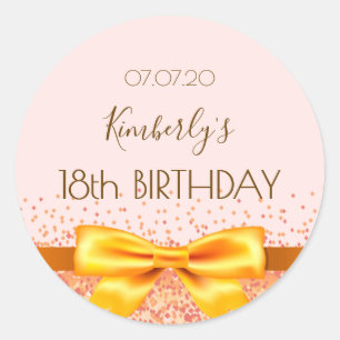 Verjaardag blush roze gouden boog save the date ronde sticker