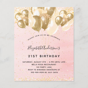 Verjaardag blush roze gouden glitters ballonnen bu flyer