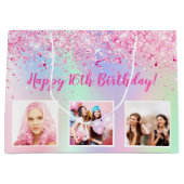 Verjaardag blush roze paarse holografische foto groot cadeauzakje (Voorkant)