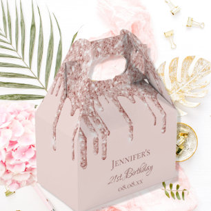 Verjaardag blush roze rose goud monogram bedankdoosjes