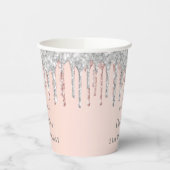 Verjaardag blush roze zilveren glitter druppels papieren bekers (Links)