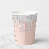 Verjaardag blush roze zilveren glitter druppels papieren bekers (Rechts)