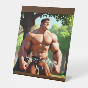 Verjaardag Bodybuilder Reclamebord Met Voetstuk