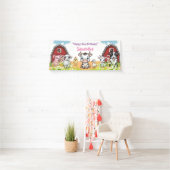 Verjaardag Boerderij Dier Rode Schuur en Daisies P Spandoek (Insitu)