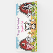 Verjaardag Boerderij Dier Rode Schuur en Daisies P Spandoek (Verticaal)