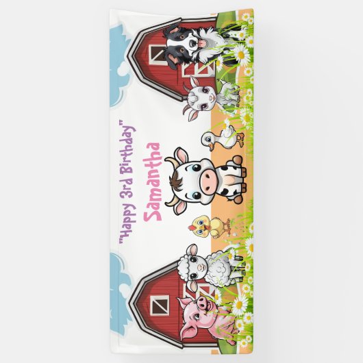 Verjaardag Boerderij Dier Rode Schuur en Daisies P Spandoek (Verticaal)