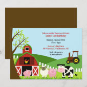 Verjaardag Boerderij Dieren Flat Uitnodiging (Voorkant / Achterkant)