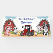 Verjaardag Boerderij Dierenstal en Rode Tractor Pa Spandoek (Horizontaal)