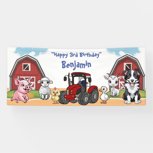 Verjaardag Boerderij Dierenstal en Rode Tractor Pa Spandoek (Horizontaal)
