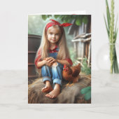 Verjaardag Boerderij Meisje Met Kip Kaart (Voorkant)