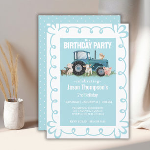 Verjaardag Boerderijdieren Tractor Boy Party Kaart