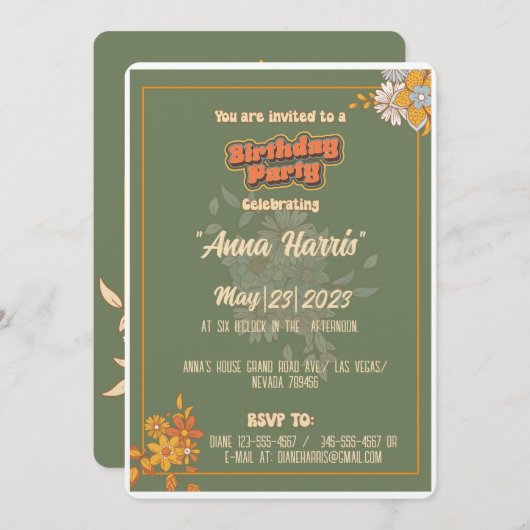 Verjaardag bohemian groovy stijl retro oude look kaart (Voorkant / Achterkant)