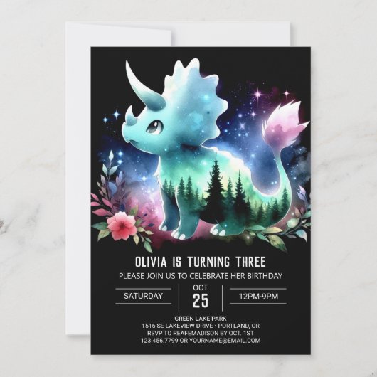 Verjaardag Boho Dino Triceratops Kaart (Voorkant)