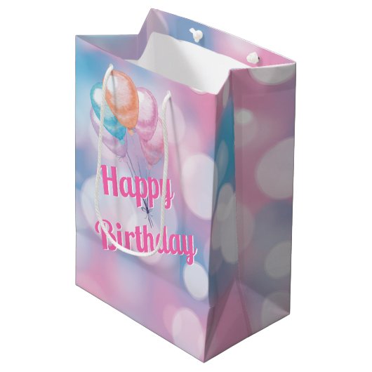 Verjaardag Bokeh Feestverlichting Medium Cadeauzakje (Voorkant Gekanteld)