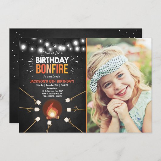 Verjaardag Bonfire Campout Cookout Party uitnodigi Kaart (Voorkant / Achterkant)