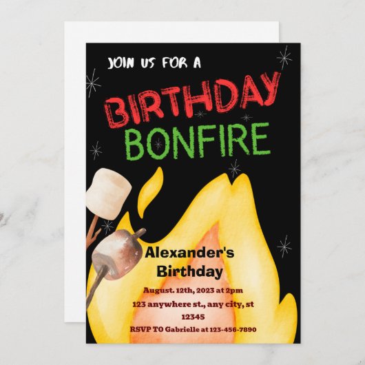 Verjaardag Bonfire Uitnodiging (Voorkant / Achterkant)