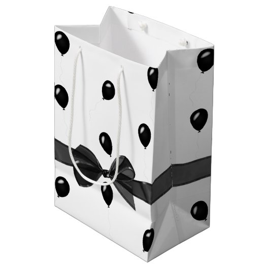 Verjaardag Boog en Zwarte Ballonnen Medium Cadeauzakje (Voorkant Gekanteld)
