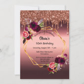 Verjaardag bordeaux bloemen glitter geometrisch kaart (Voorkant)