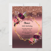 Verjaardag bordeaux bloemen glitter geometrisch kaart (Voorkant)