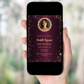 Verjaardag bordeaux diamanten glinsterende foto kaart