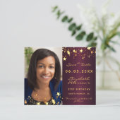 Verjaardag bordeaux foto Save the Date kaart (Staand voorkant)