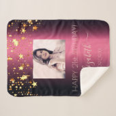 Verjaardag bordeaux gouden sterren roze foto sherpa deken (Voorkant (horizontaal))