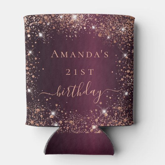 Verjaardag bordeaux roze gouden naam script blikjeskoeler (Achterkant)