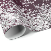 Verjaardag bordeaux zilveren naam elegant cadeaupapier (Rol Hoek)