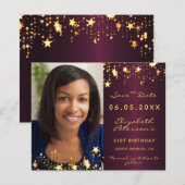 Verjaardag bordeauxfoto Save the Date kaart (Voorkant / Achterkant)