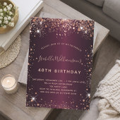 Verjaardag bordeauxrood roos gouden sprankelingen kaart