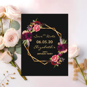 Verjaardag bordeauxrood zwart Save the Date kaart