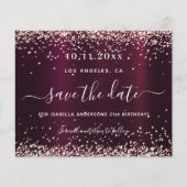 Verjaardag bordeauxroze gouden budget save the dat flyer (Voorkant)