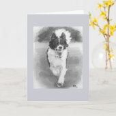 Verjaardag - Border Collie aan het spelen Kaart (Gele Bloem)