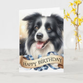 Verjaardag Border Collie van Dog Wenskaart Kaart (Gele Bloem)