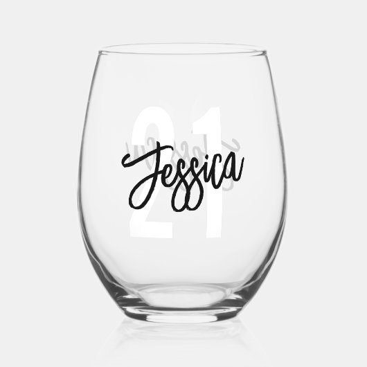 Verjaardag Borstel Script Modern Wijnglas Zonder Voet (Achterkant)