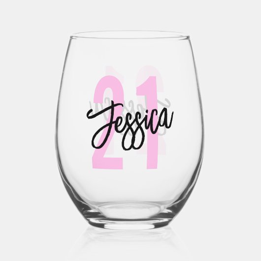 Verjaardag Borstel Script Modern Wijnglas Zonder Voet (Voorkant)