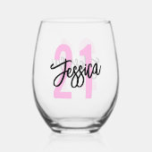 Verjaardag Borstel Script Modern Wijnglas Zonder Voet (Achterkant)