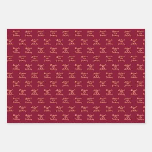 Verjaardag Bourgondië gouden naam script Inpakpapier Vel (Voorkant 2)