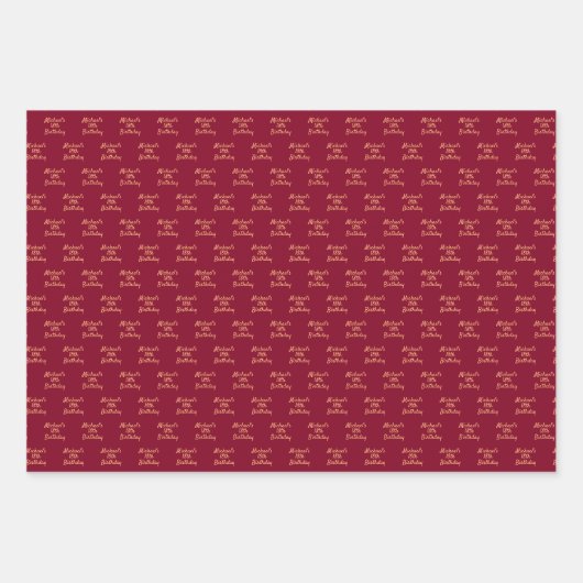 Verjaardag Bourgondië gouden naam script Inpakpapier Vel (Voorkant 3)