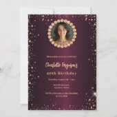 Verjaardag Bourgondische diamanten glitter foto Kaart (Voorkant)