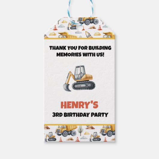 Verjaardag Bouw Bedankt Naam Graafmachine Cadeaulabel (Voorkant)